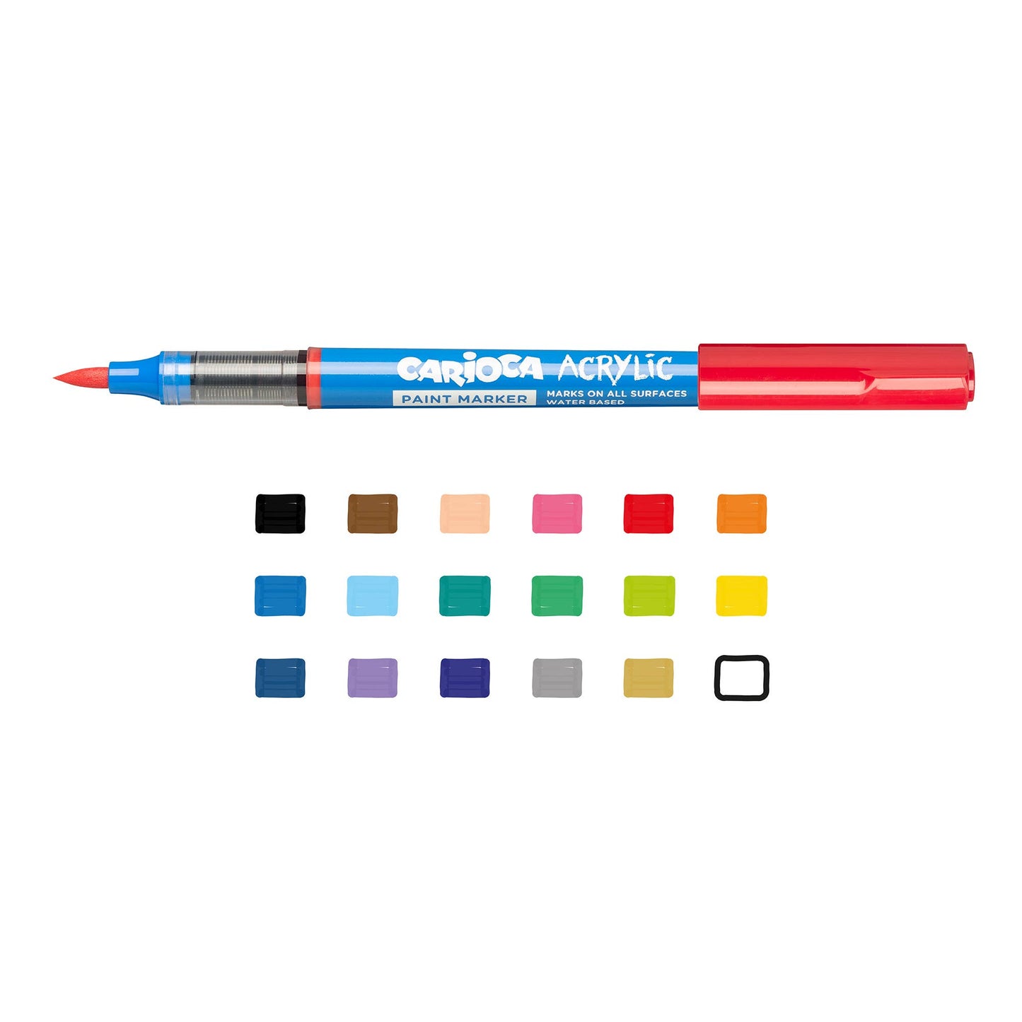 Carioca Acrylic Paint Marker Brush Tip, 18-piece Box