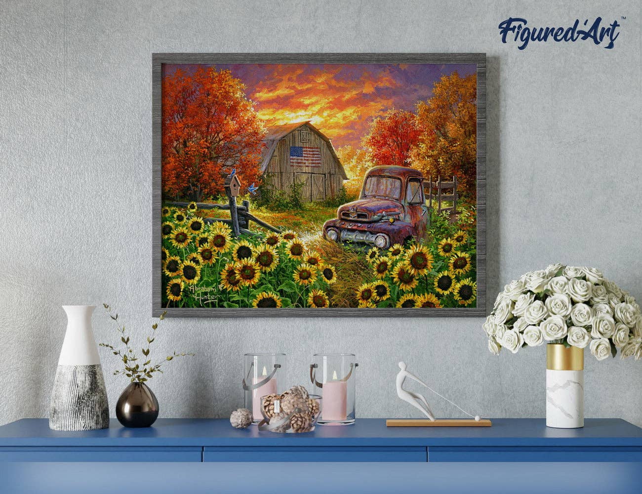 Paint by numbers - Sunflowers in front of the barn