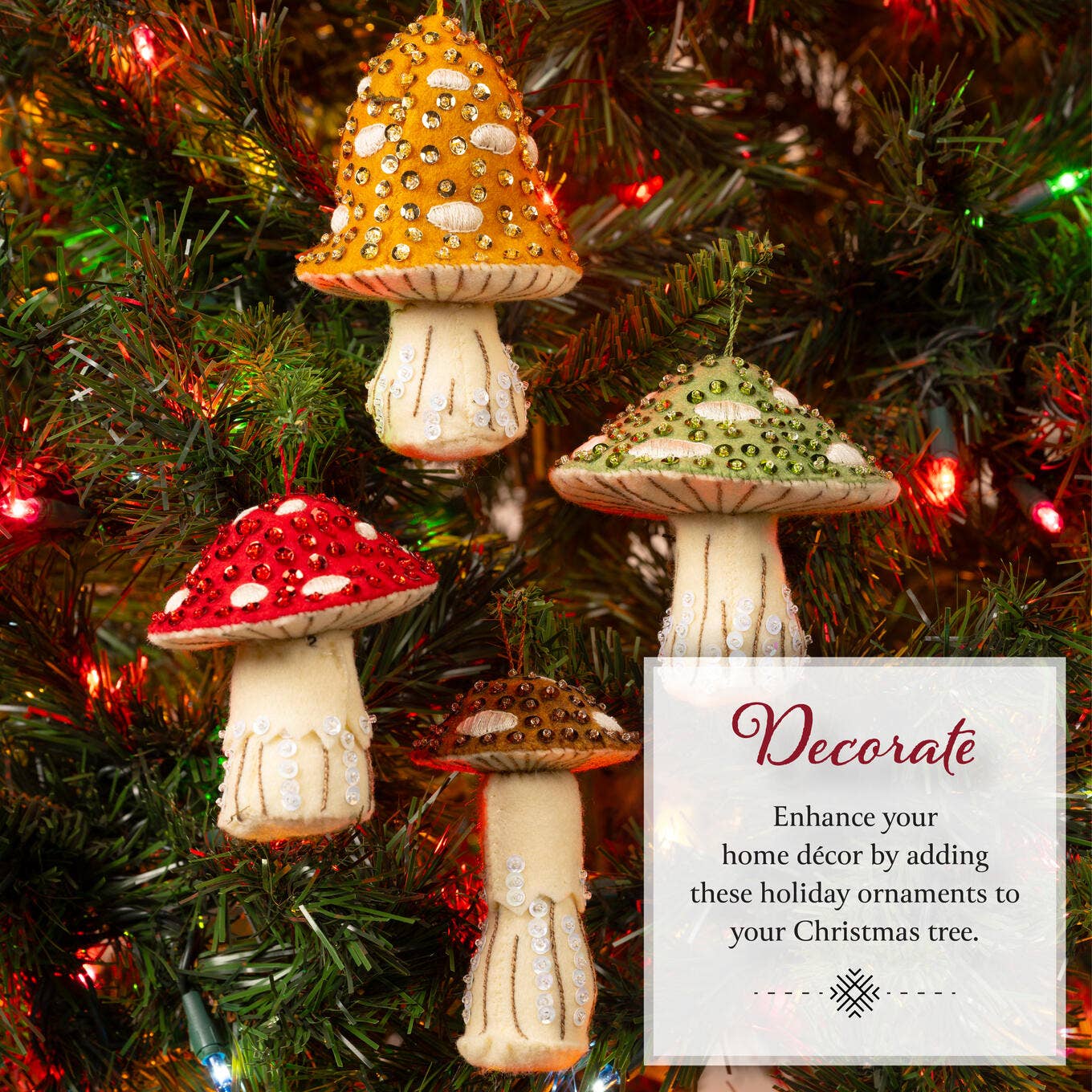 Merry Mushrooms Felt Ornament Kit Set of 4