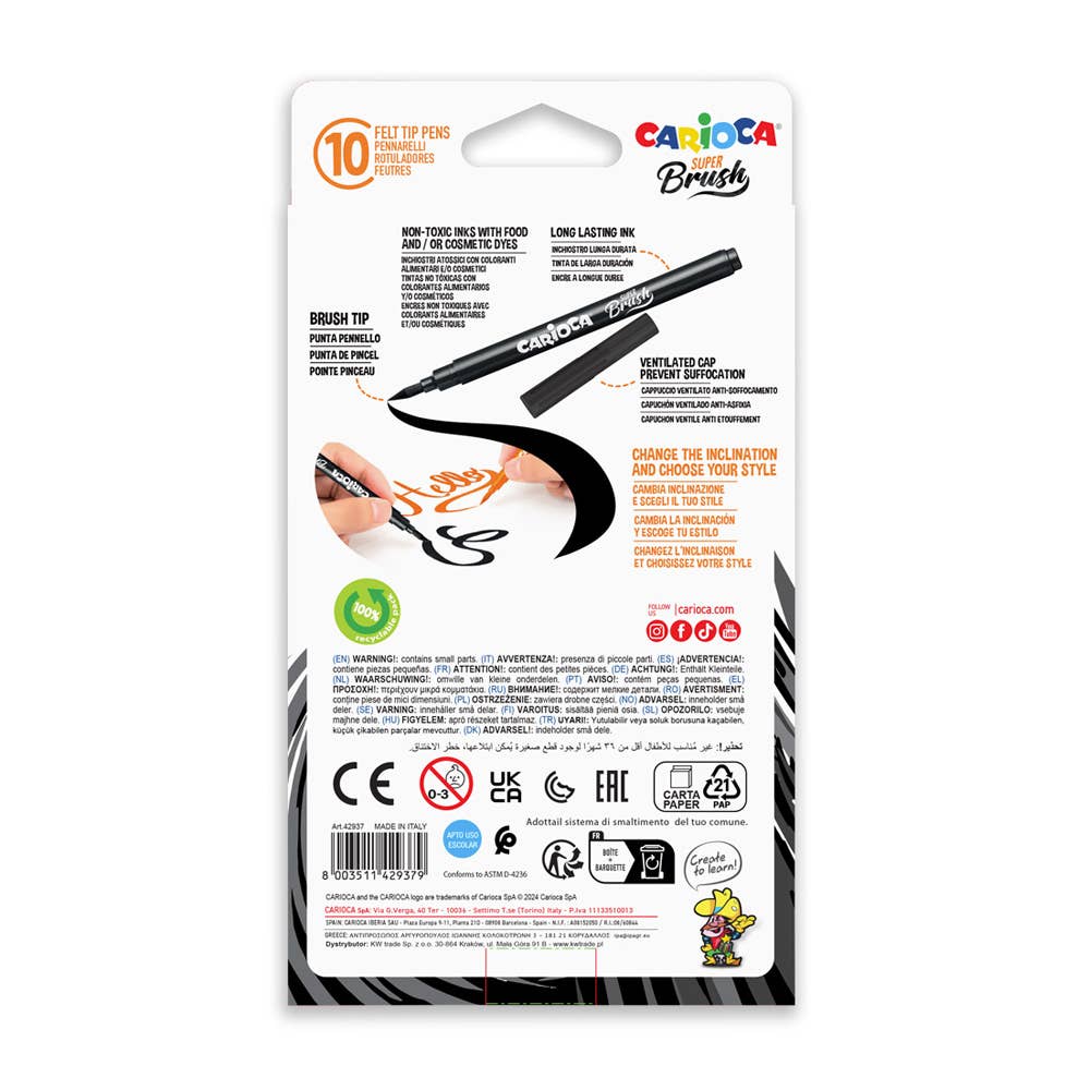 Carioca Super-Brush Fine Tip Washable Markers 10 pc