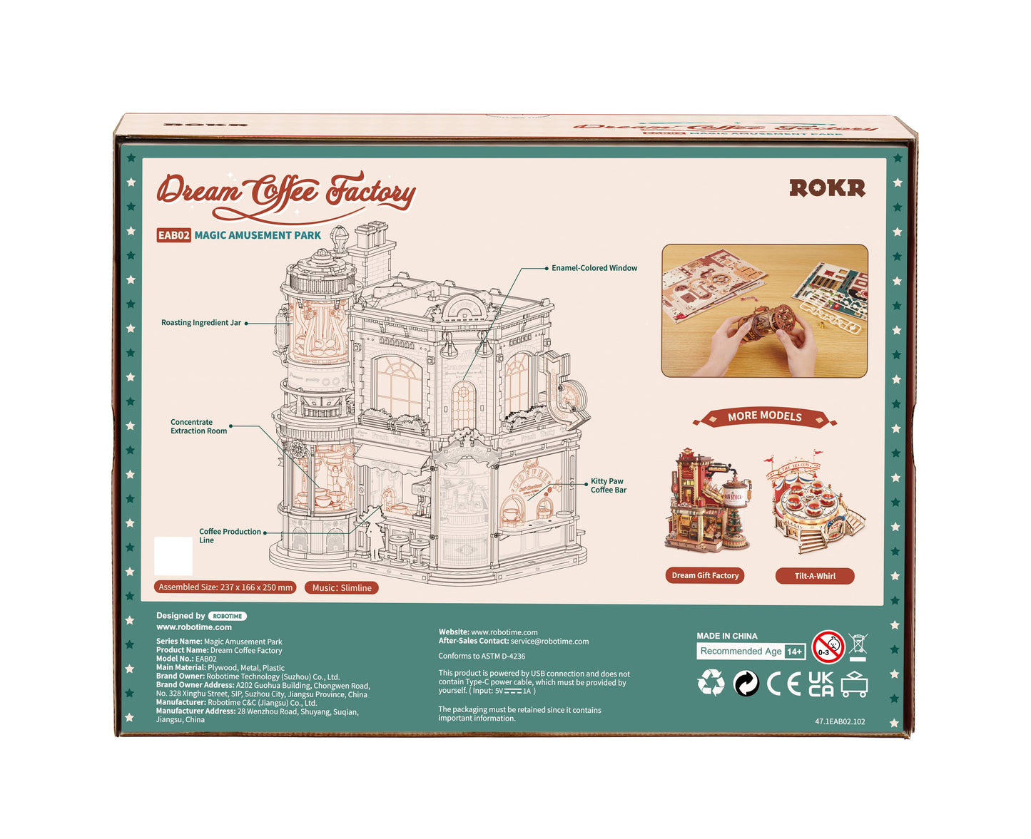 EAB02 ROKR Dream Coffee Factory Wooden Music Box