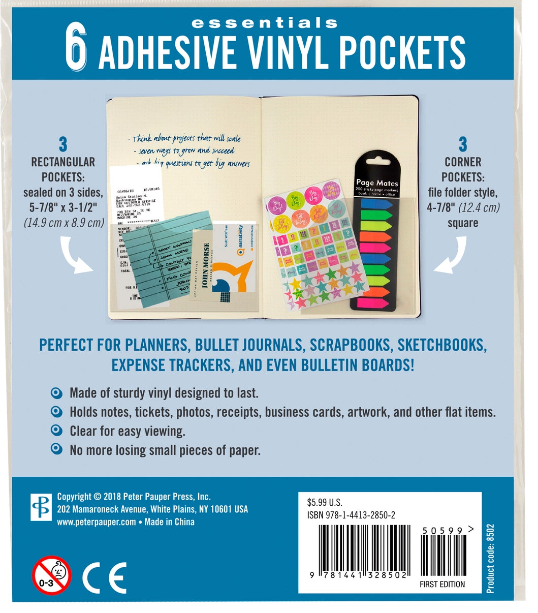Adhesive Vinyl Pockets For Journals and Planners